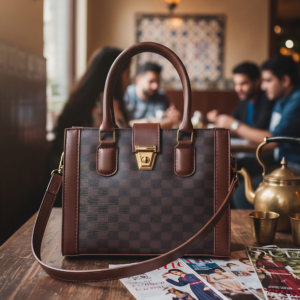 Checkered Tote - Brown Black