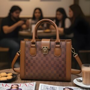 Checkered Tote - Musted Brown
